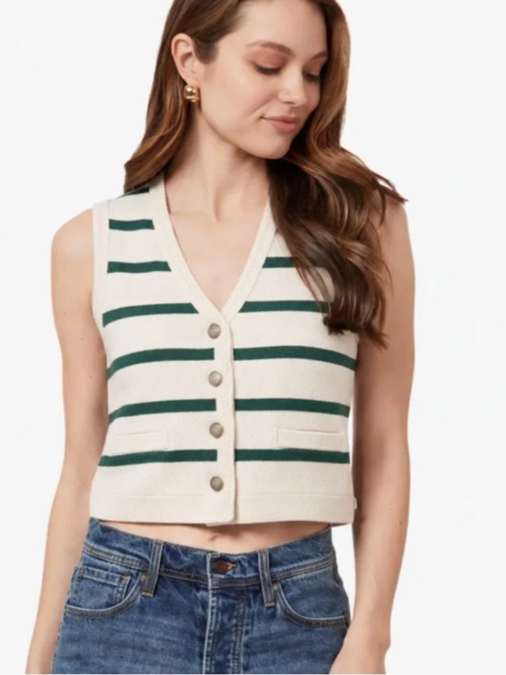 Scotch & Soda green and white striped knit sweater vest